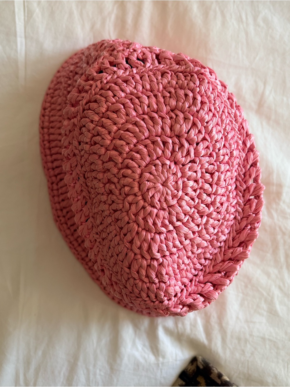 Prada Pink Crochet Raffia Bucket Hat Logo Embroidered - Picture 3 of 3